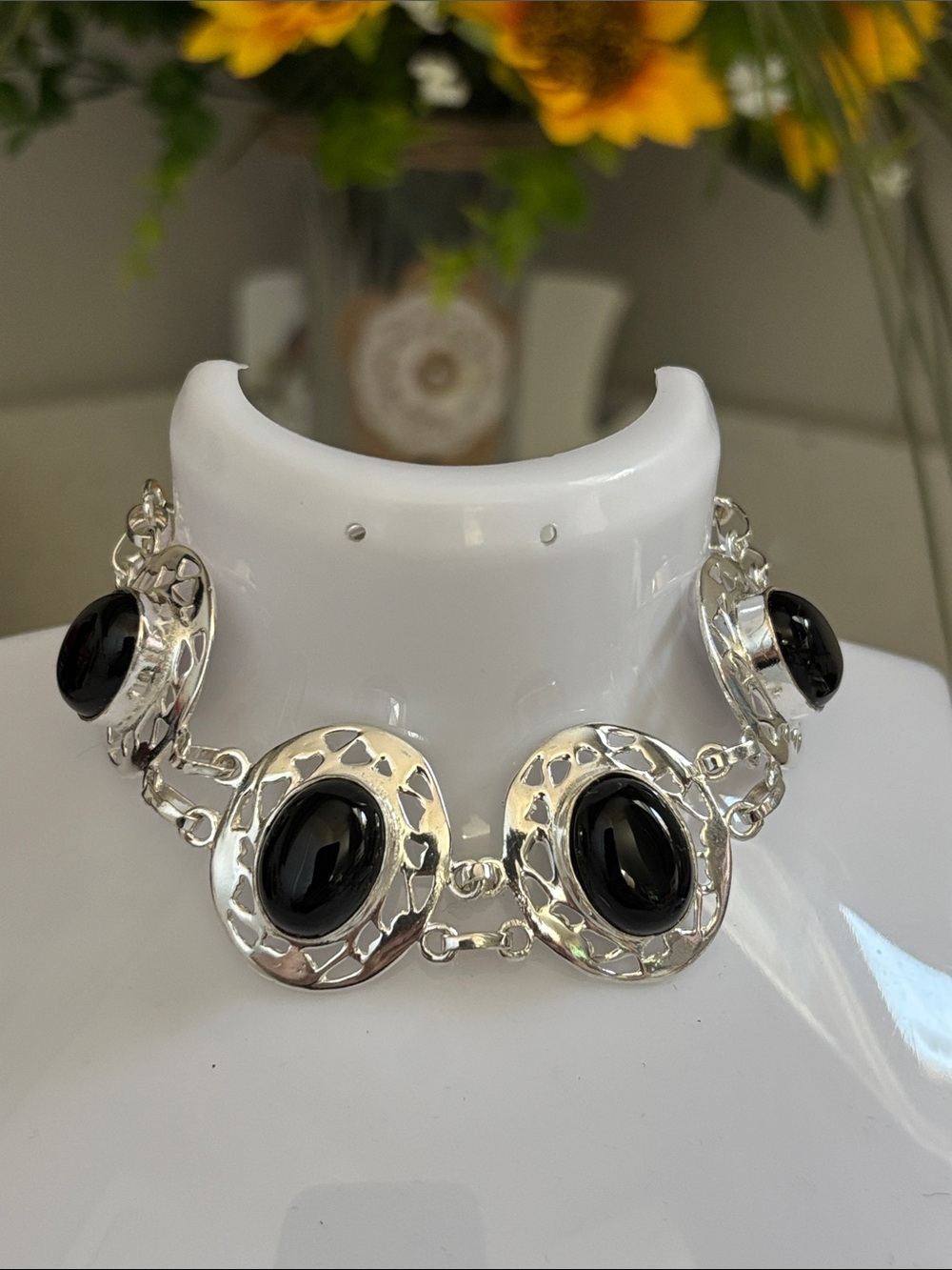 Sterling Silver Black Onyx Link Bracelet